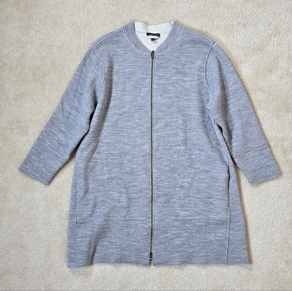 Eileen Fisher Merino Wool Zipper Cardign In Light Gray - Picture 3 of 7